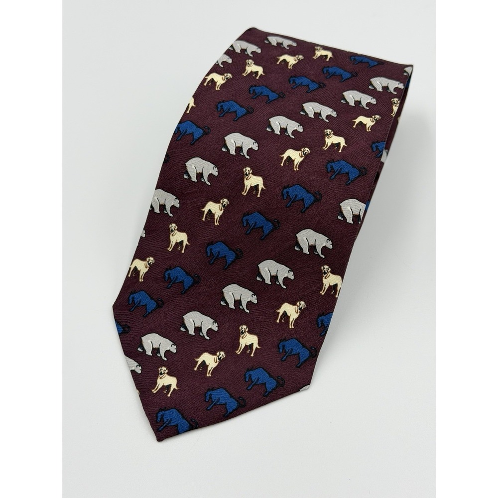 Designs by Anthony Men's Silk Repp Tie Necktie Maroon Bears Dogs Bulls